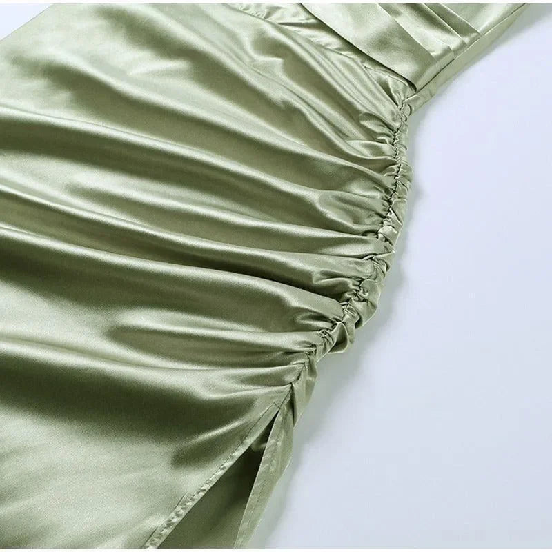 ruched satin dress with side slit, evening wear
