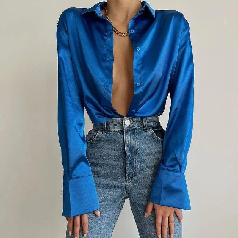 Madamoiselle Satin Blouse - Blue / S - Mermaid Way