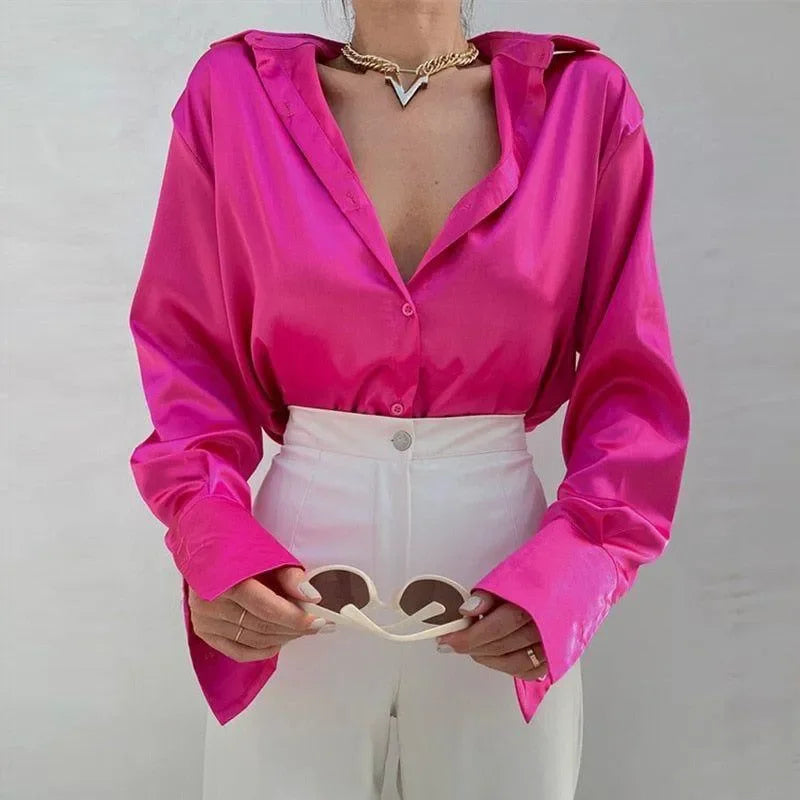 Madamoiselle Satin Blouse - Hot Pink / S - Mermaid Way