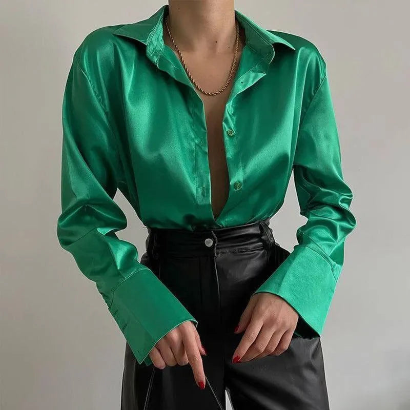 Madamoiselle Satin Blouse - Green / S - Mermaid Way