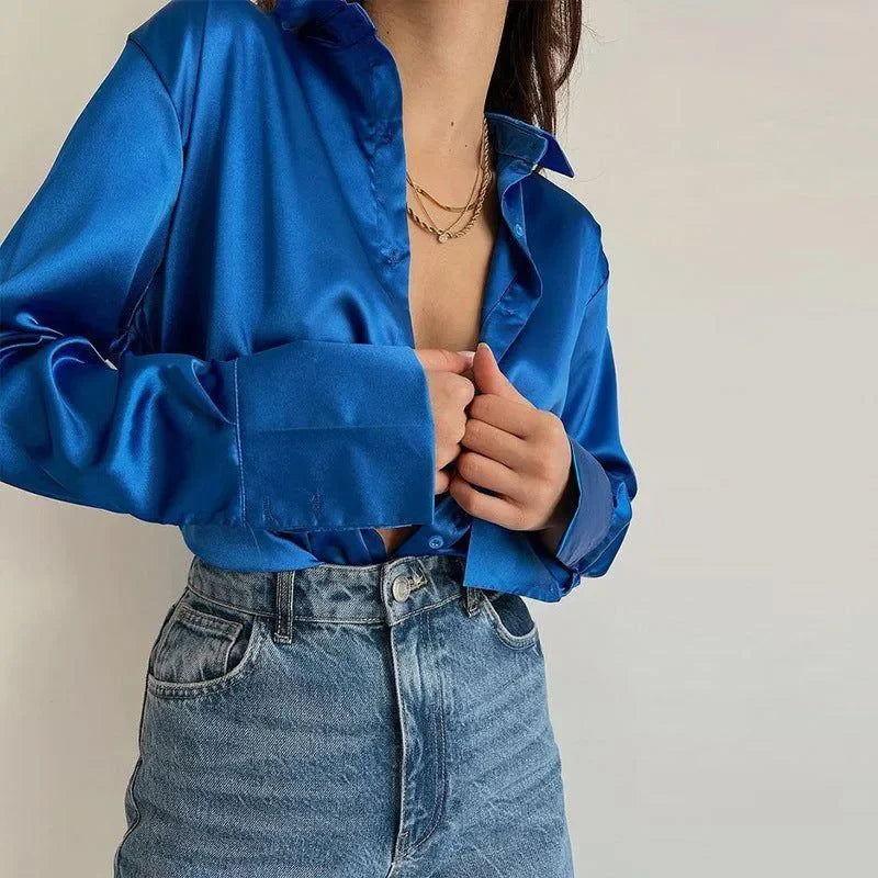 Madamoiselle Satin Blouse - Blue / S - Mermaid Way