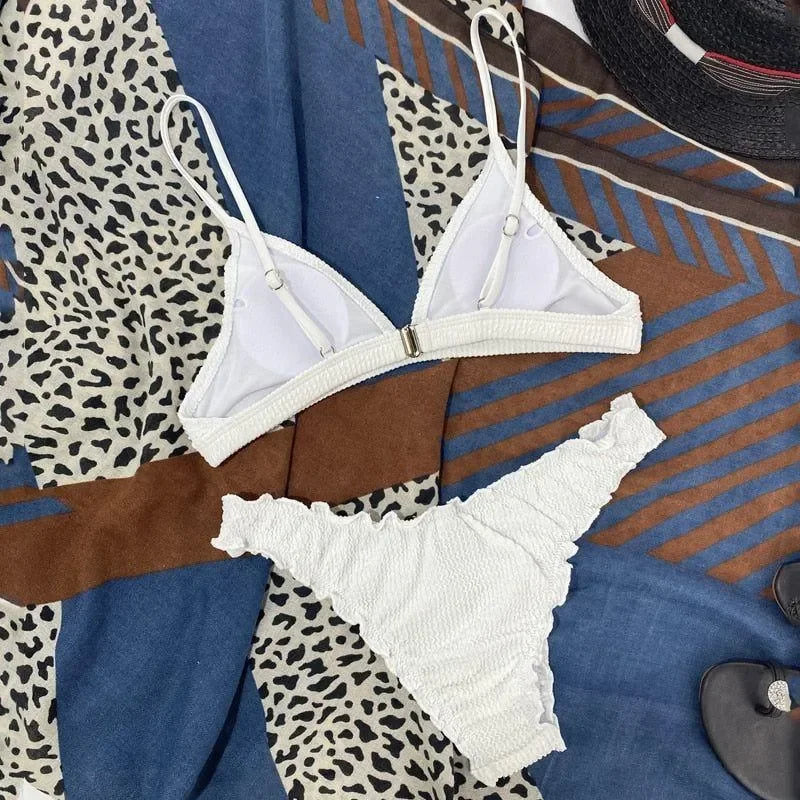 white ruched bikini set