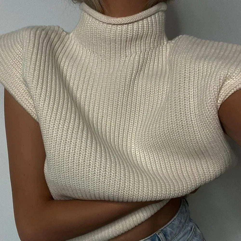chunky knit sleeveless sweater, casual style