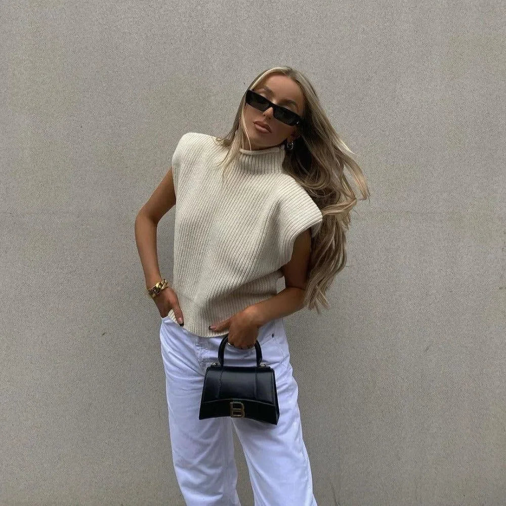 ribbed sleeveless knit top, casual day look