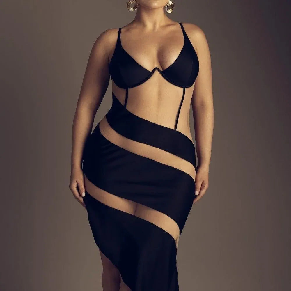 cut-out mesh bodycon dress, evening look