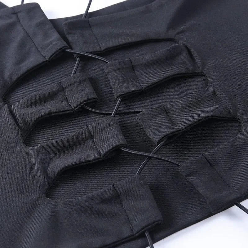 black lace-up detail fabric close-up