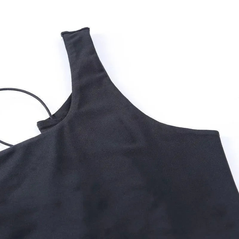 black one-shoulder top, evening wear