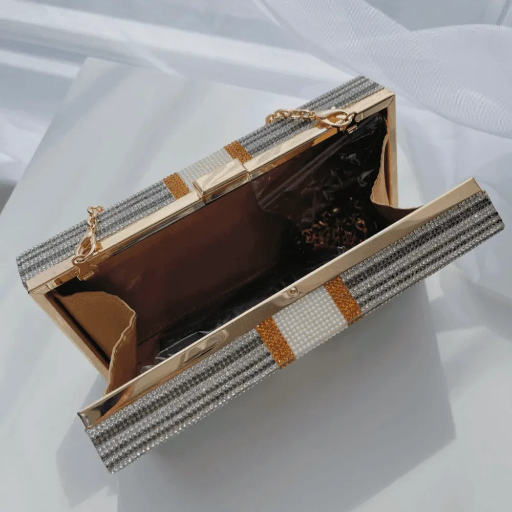 rhinestone and metallic clutch, party accessory