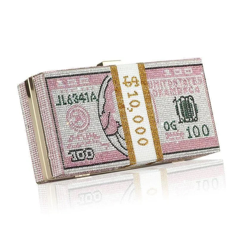rhinestone clutch bag in novelty money design, evening accessory