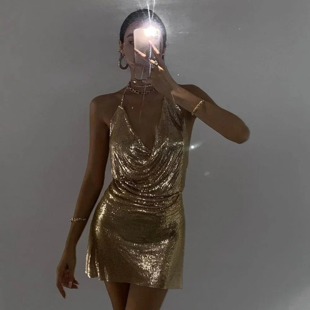 Monte Carlo Chainmail Mini Dress in Gold - Mermaid Way Gold / L Monte Carlo Chainmail Mini Dress in Gold - Mermaid Way Gold / L