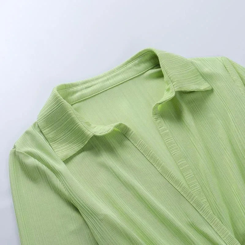 ribbed collared top in light green, casual style