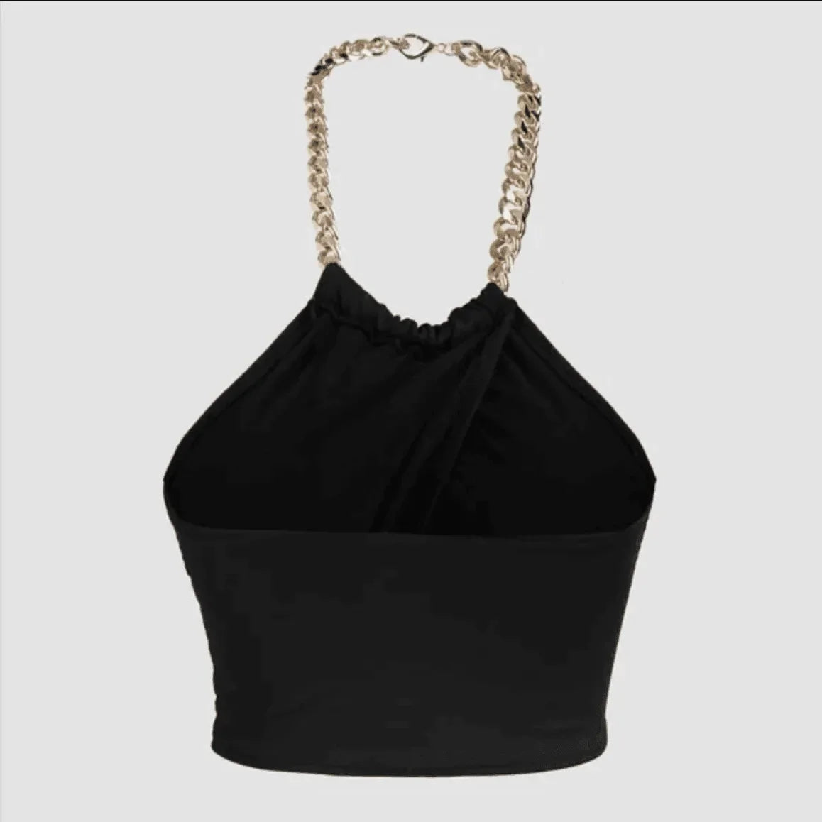 black halter neck crop top with chain straps