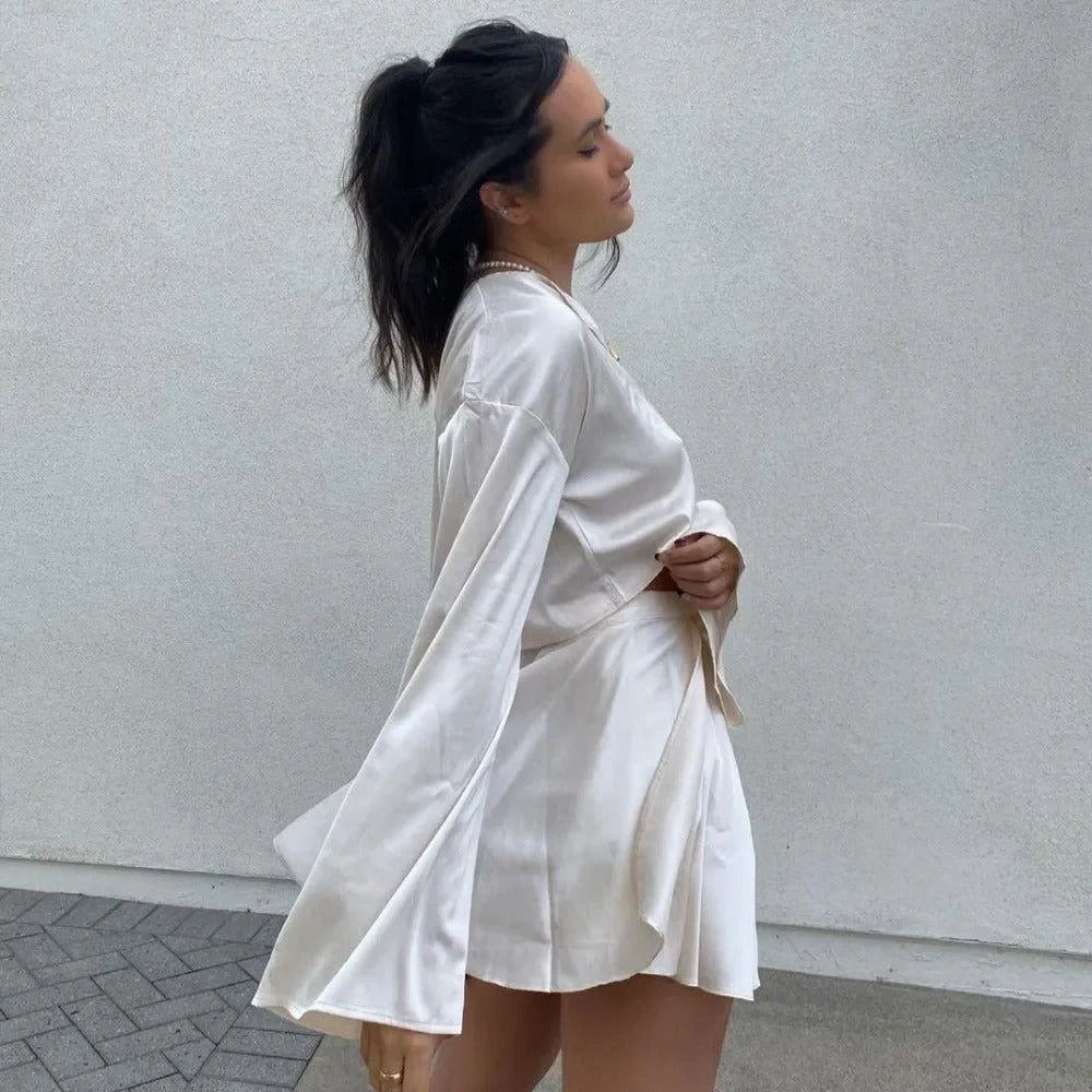 satin long-sleeve mini dress, evening look