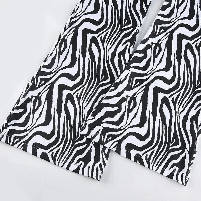 zebra print flared pants, statement piece