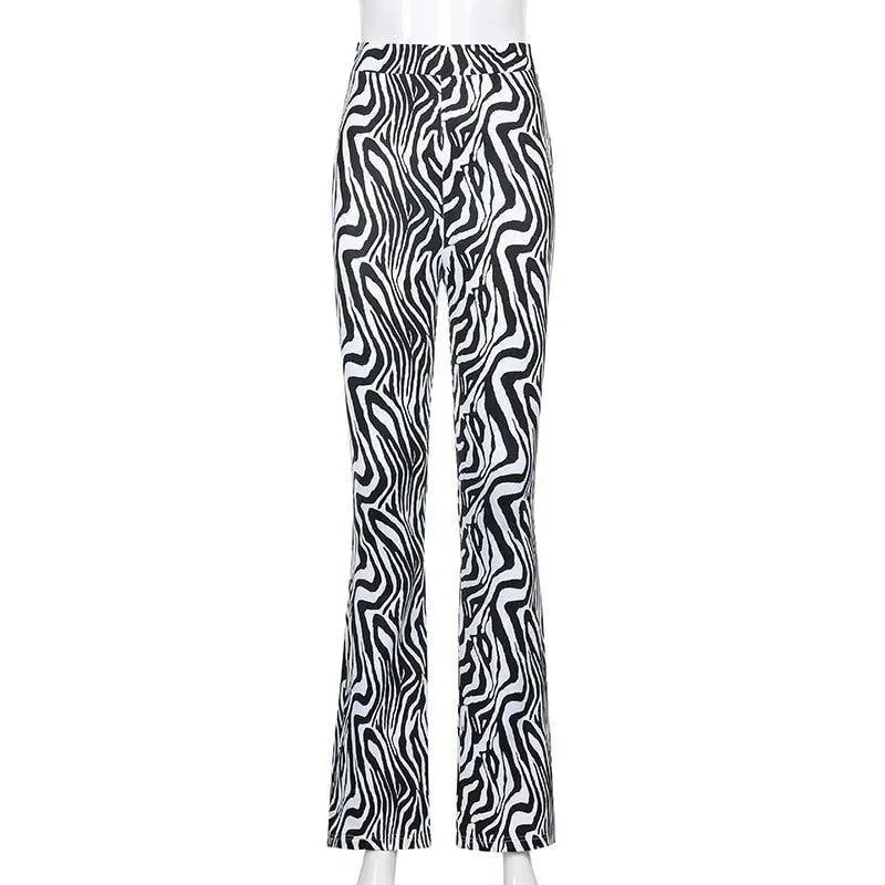 zebra print flared pants, bold statement piece