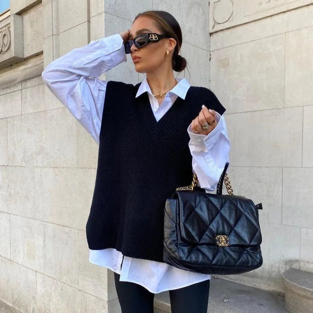 oversized knit vest dress Zeagoo Women's Oversized Sweater Vest Dress V Neck K