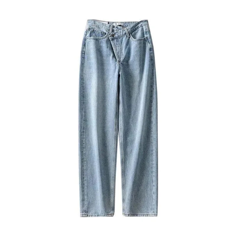 high-waisted straight-leg jeans, casual wear