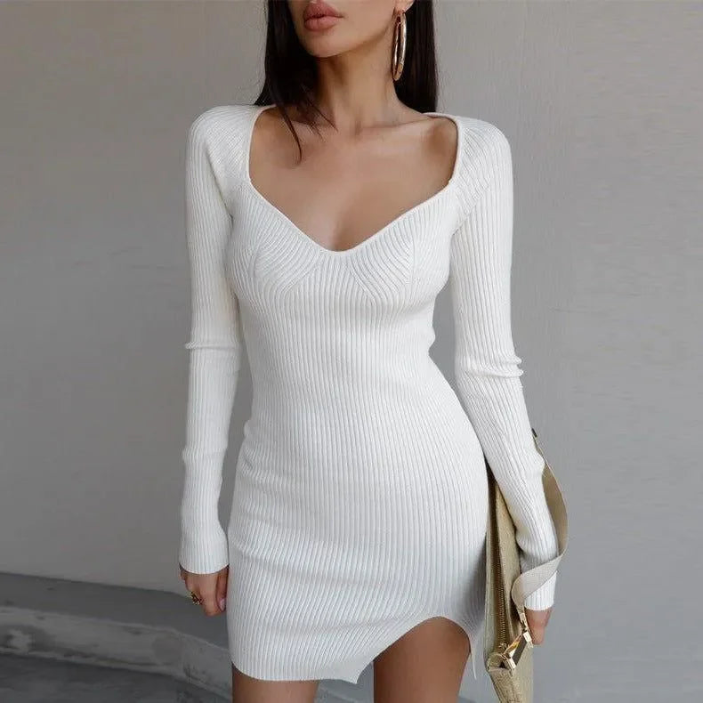 ribbed knit bodycon mini dress, evening look