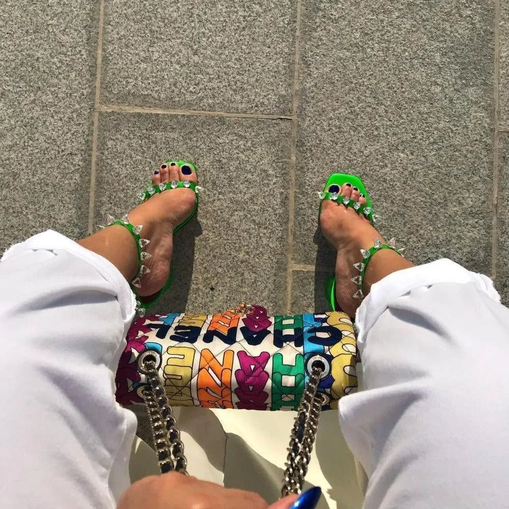Showing Up Pyramid Heels Studded Sandals - Pink / 4 - Mermaid Way
