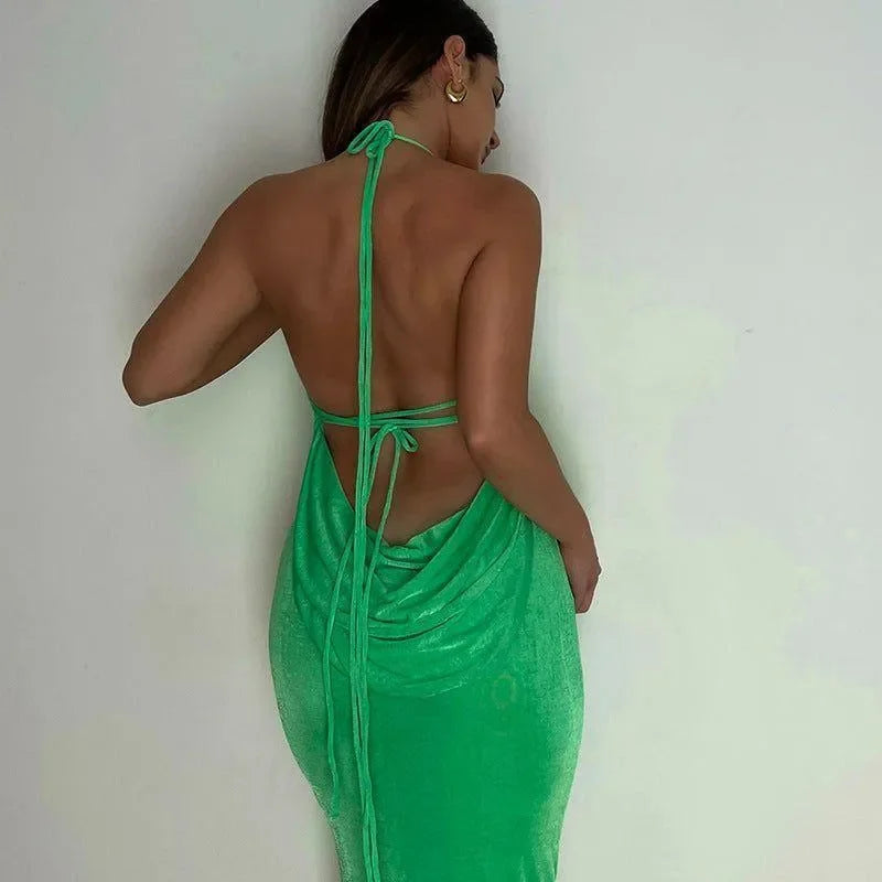 Silvana Draped Back Maxi Dress - Green / S - Mermaid Way
