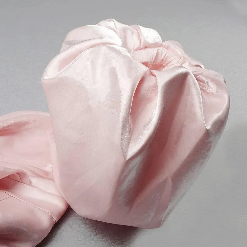 pink satin ruched bag