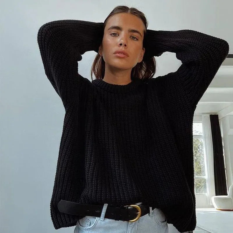 Sunset Trip Thickened Oversized Knitted Sweater - Black / S - Mermaid Way