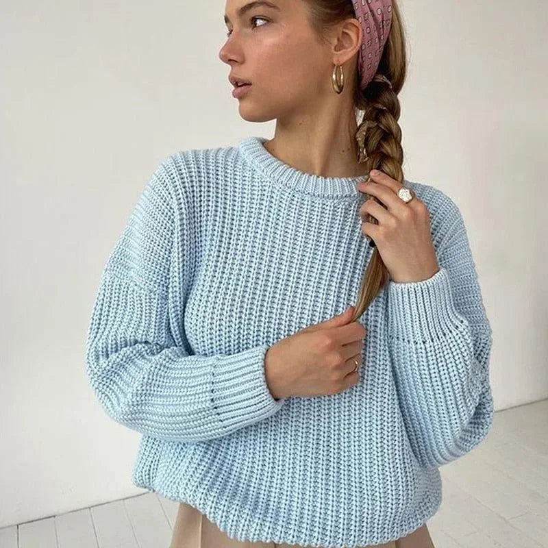 Sunset Trip Thickened Oversized Knitted Sweater - Light Blue / S - Mermaid Way