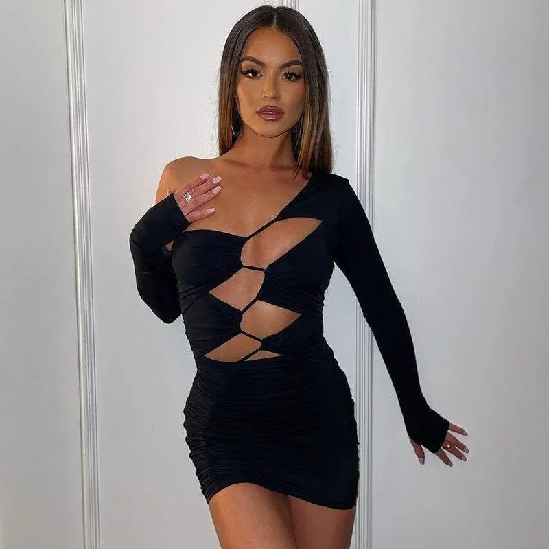 Taffy One Shoulder Asymmetric Cut Out Mini Dress - Black / S - Mermaid Way
