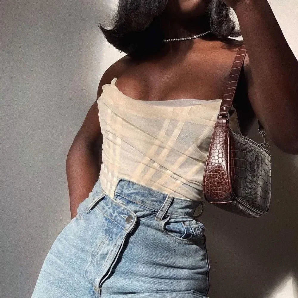 Voxy Mesh Corset Crop Top - White / XS - Mermaid Way