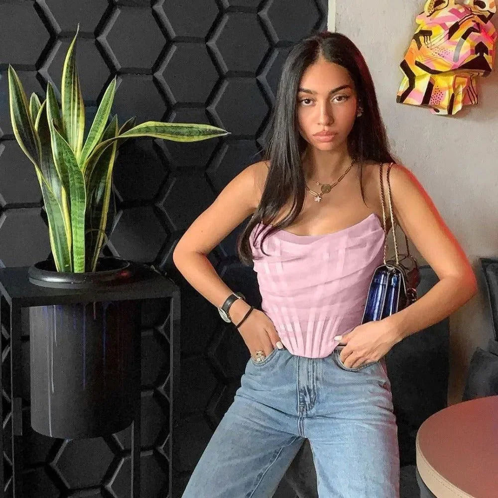 Voxy Mesh Corset Crop Top - Pink / XS - Mermaid Way