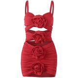 Radiant Rose Cutout Embellished Ruched Mini Dress - Dresses - Mermaid Way