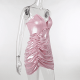 Pink Pearl Draped Corseted Mini Dress