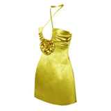 Golden Delight Satin Halter Neck Mini Dress - Dresses - Mermaid Way