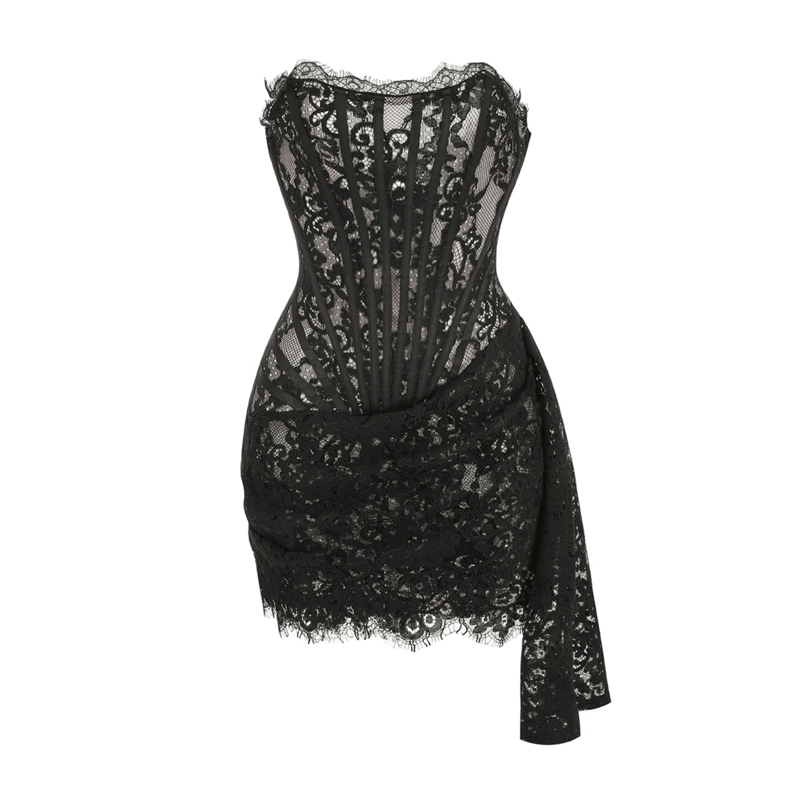 Lace Lure Corset Draped Mini Dress - Dresses - Mermaid Way