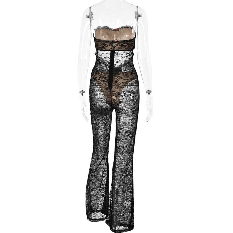 Loving Feeling Sheer Lace Cut-Out Jumpsuit - Jumpsuits & Rompers - Mermaid Way