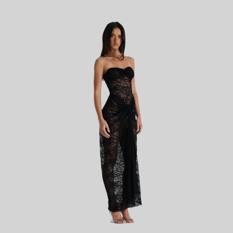 Her Figure Strapless Lace Maxi Dress