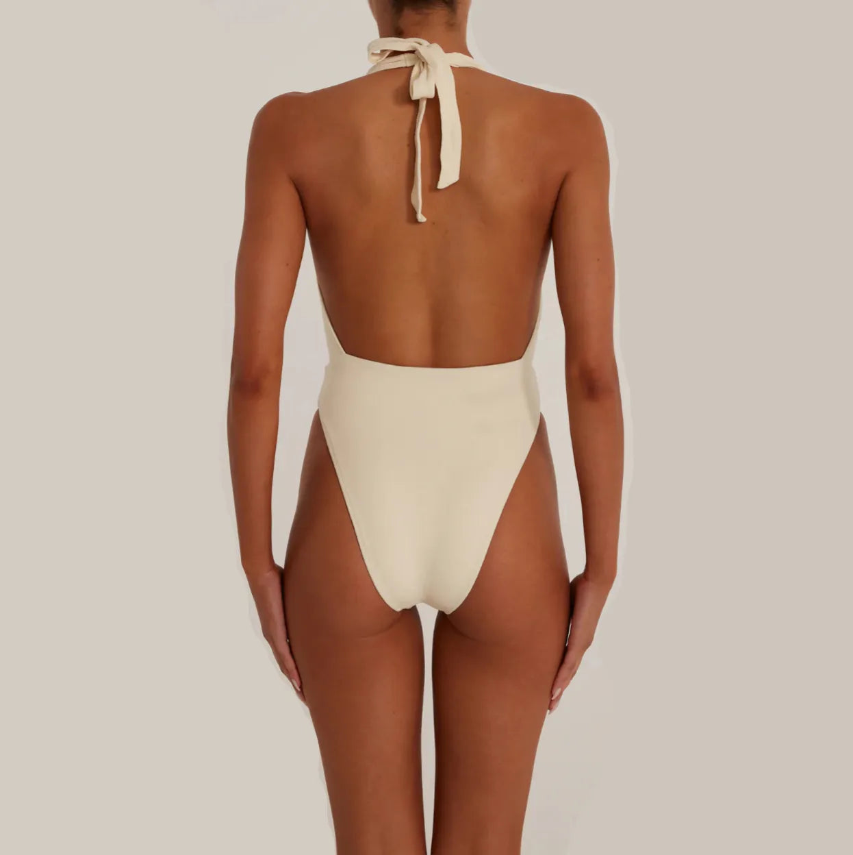 Heatwave Rosette Detail Deep V Halter One Piece Swimsuit