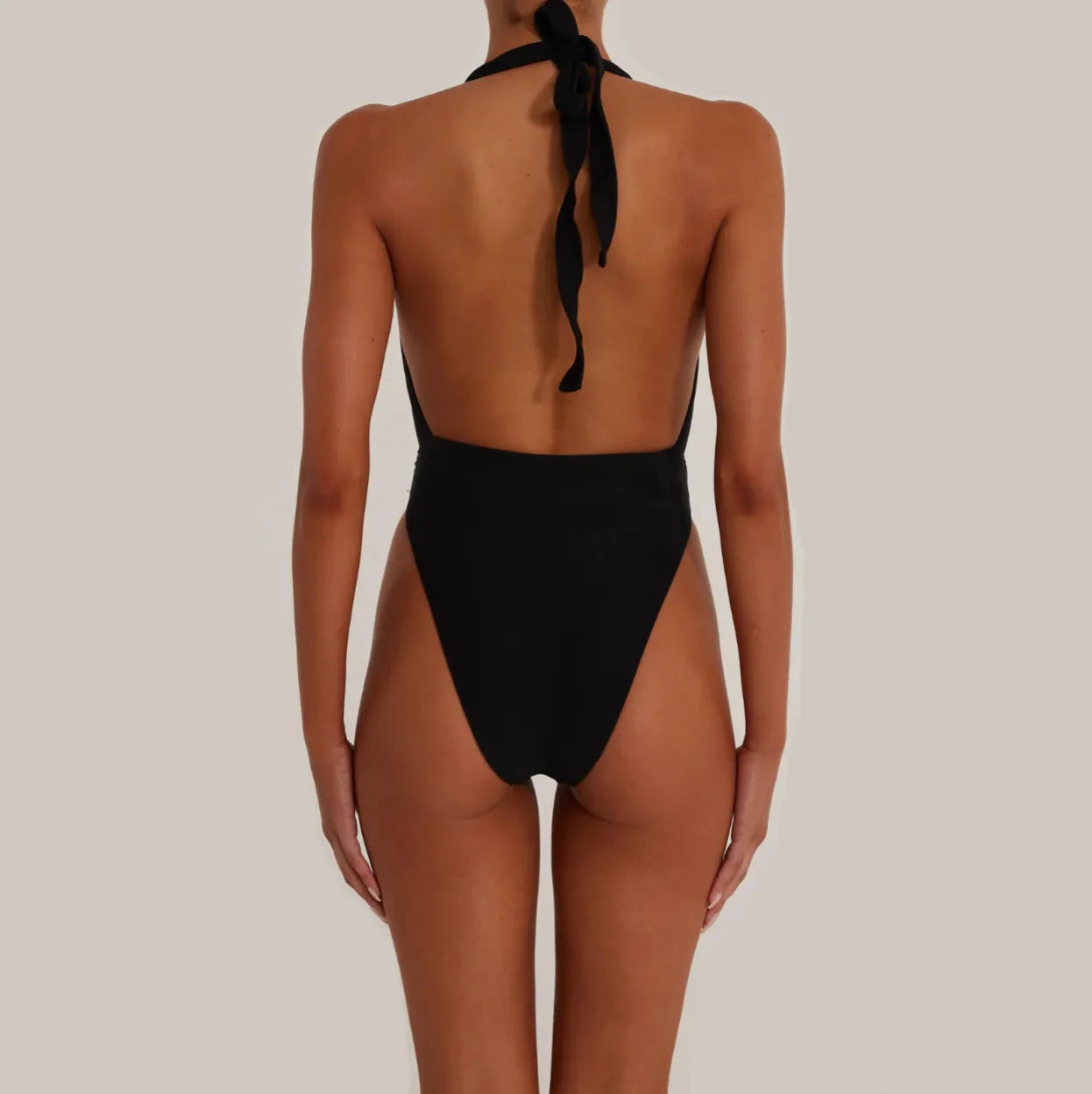 Heatwave Rosette Detail Deep V Halter One Piece Swimsuit