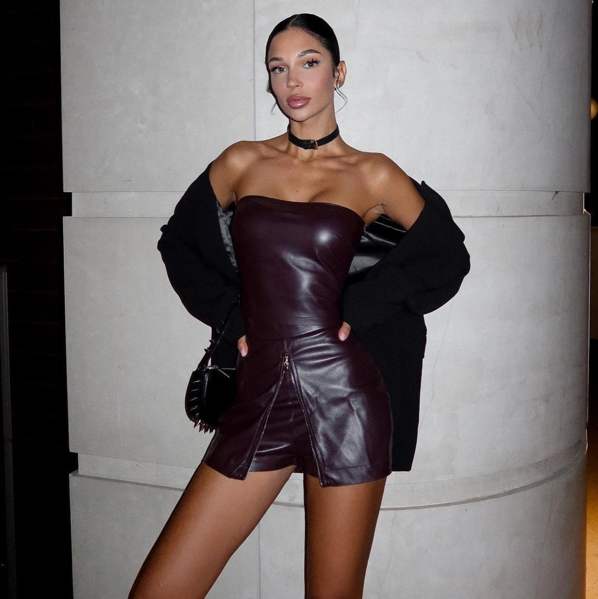 99 Problems Burgundy Faux Leather Two Piece Set 99 Problems Burgundy Faux Leather Two Piece Set