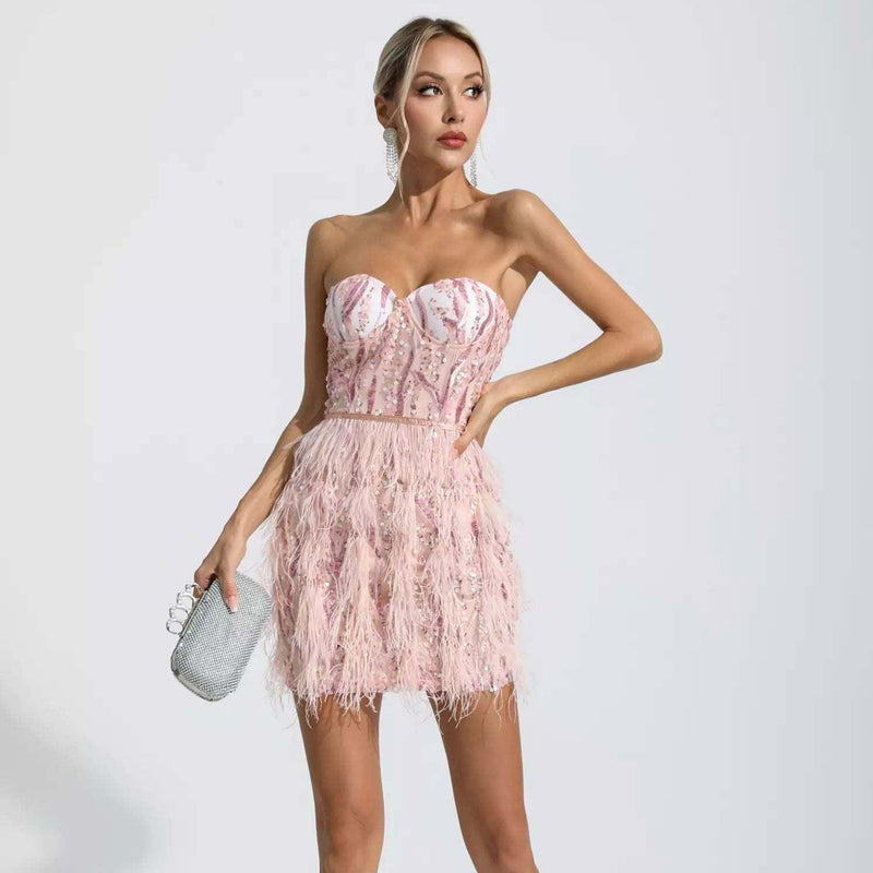 Dainty Doll Sequin Feather Fringe Mini Dress - Dresses - Mermaid Way