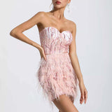 Dainty Doll Sequin Feather Fringe Mini Dress - Dresses - Mermaid Way
