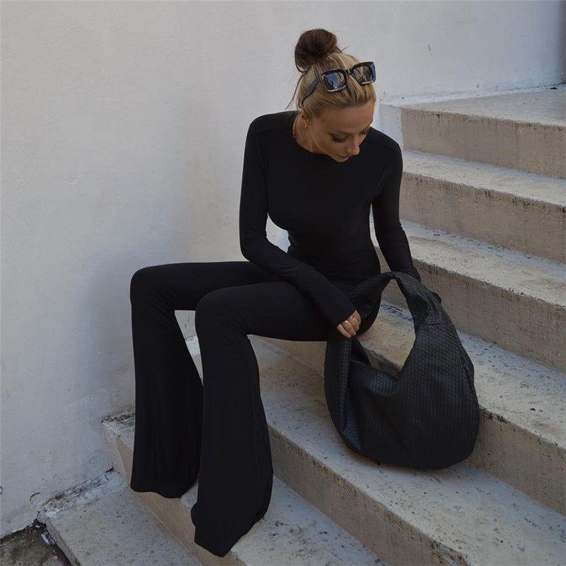 Yummy Mummy Backless Long Sleeve Flare Leg Jumpsuit - Jumpsuits & Rompers - Mermaid Way