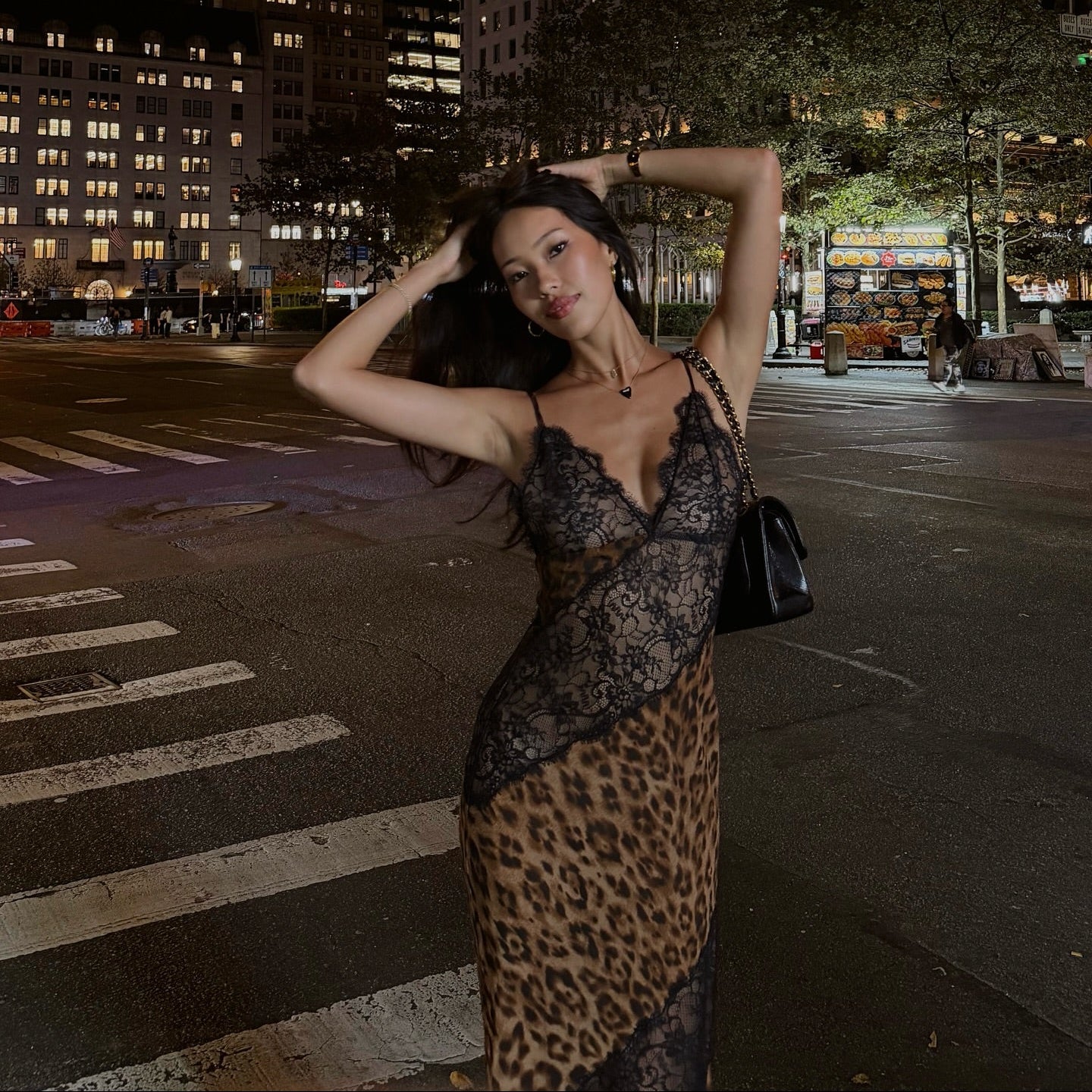 Hour To Shine Leopard Lace Panel Maxi Dress