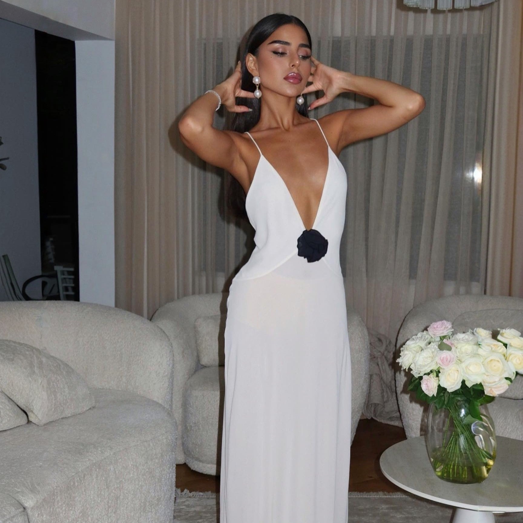 Blossom Bliss White Backless Maxi Dress