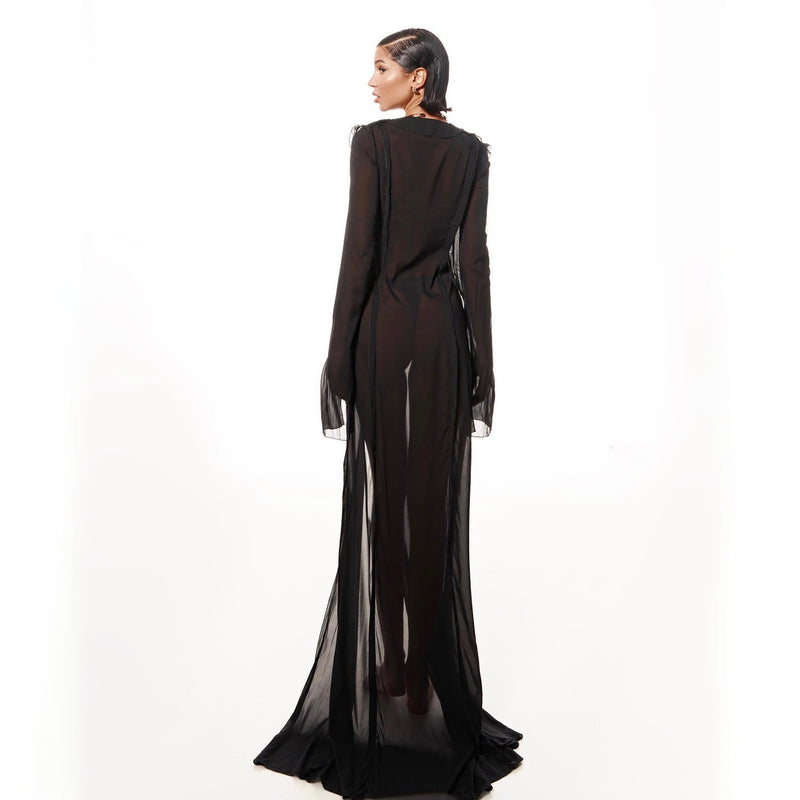 chiffon dress aic88 In Love Again Black Sheer Maxi SALES Size by Age:2-3 yrs Our best Blazer Dresses V-Neck Belted