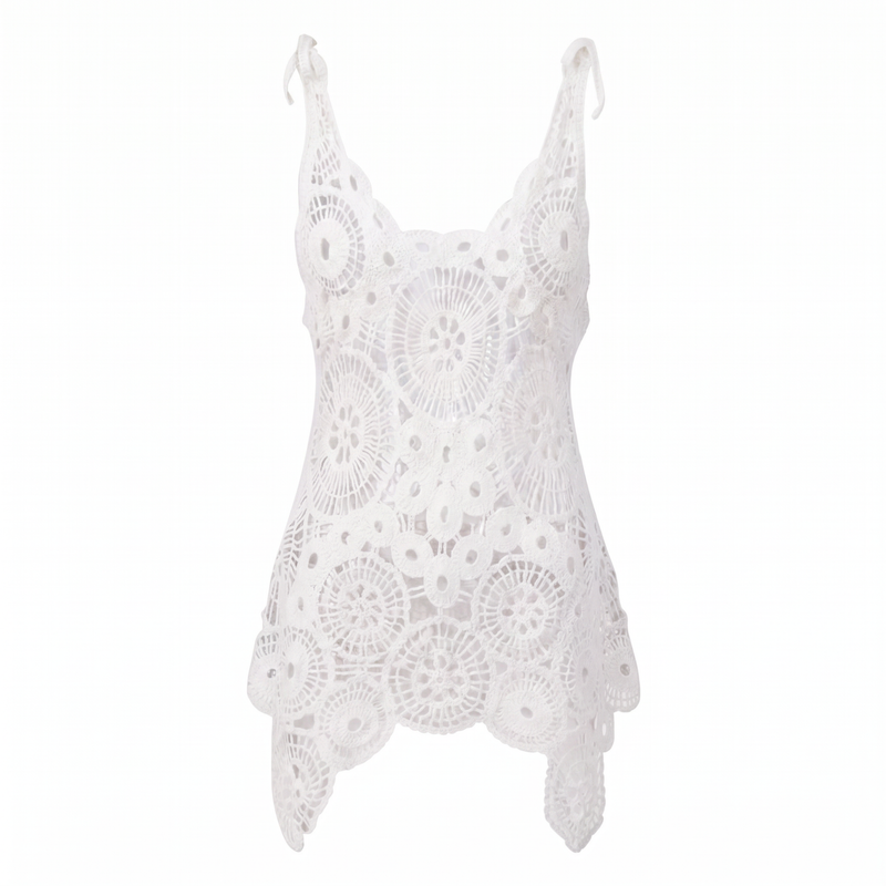 white crochet backless dress White Backless Crochet Mini Dress Gabi Swimwear
