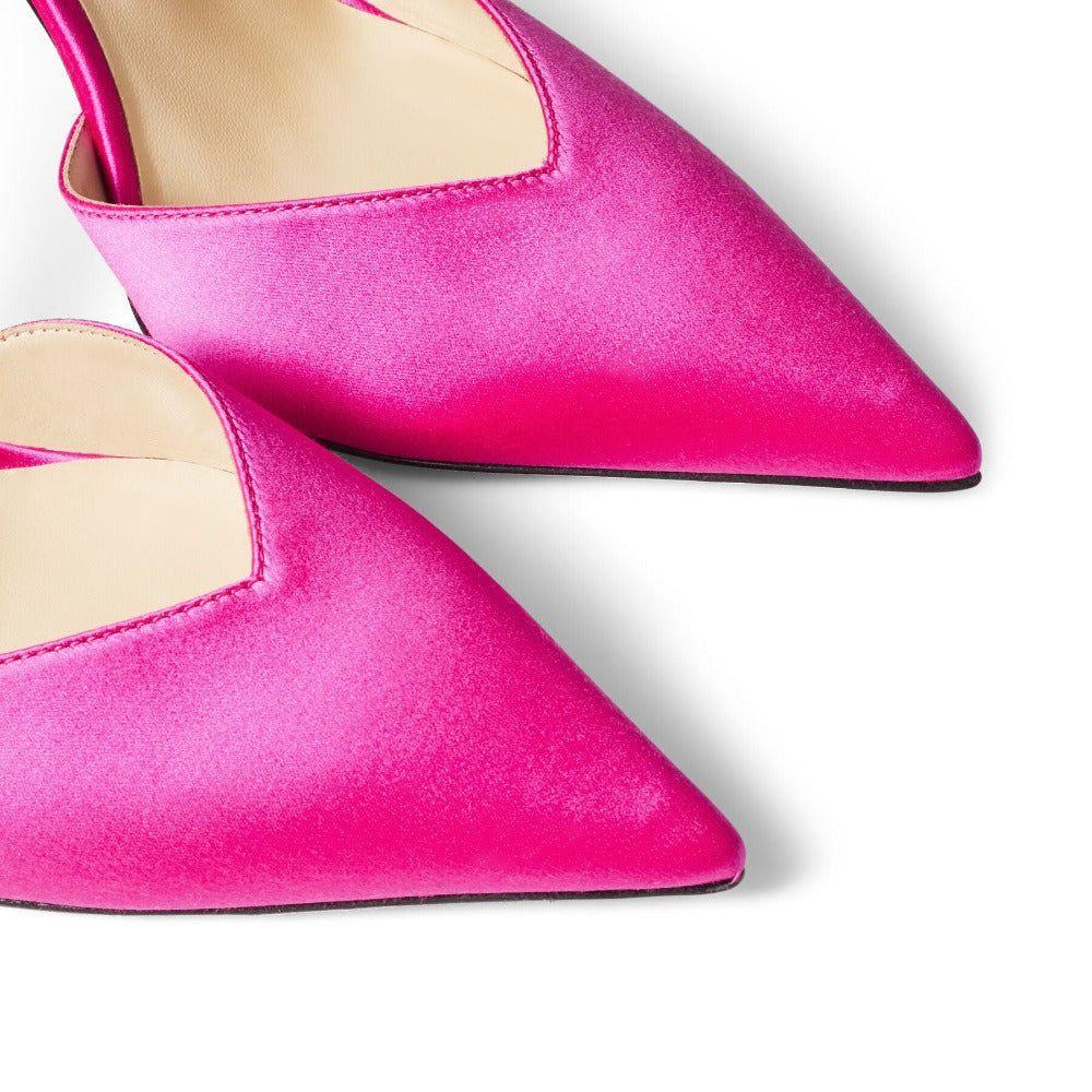 Lioness Crystal Chain Hot Pink Satin Heels