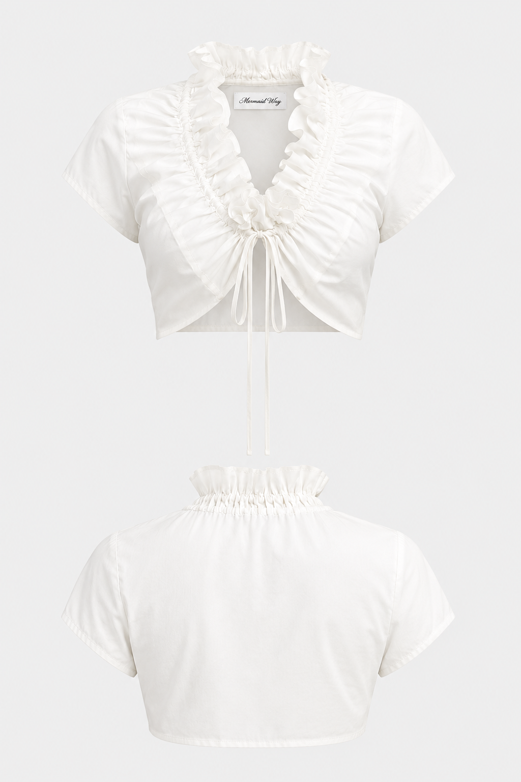 Millie white ruffle crop top, full look with accessories
