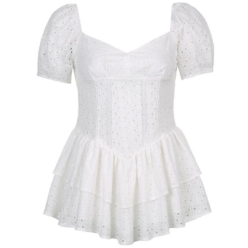 White dress with puff sleeves on a white background