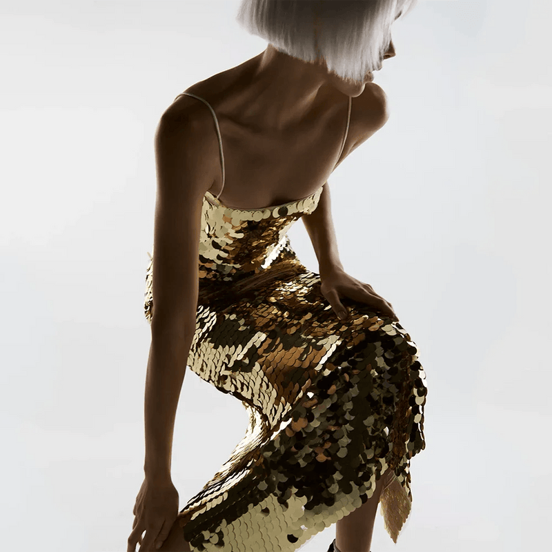 Golden Glow Sequin Midi Dress - Dresses - Mermaid Way